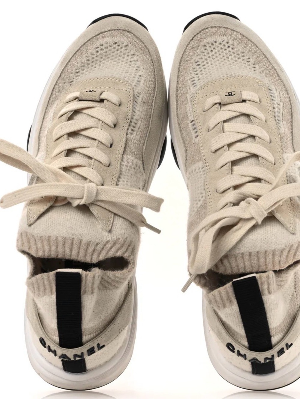 Chanel Knit Fabric Suede Calfskin Womens CC Sneakers - Picture 6 of 6